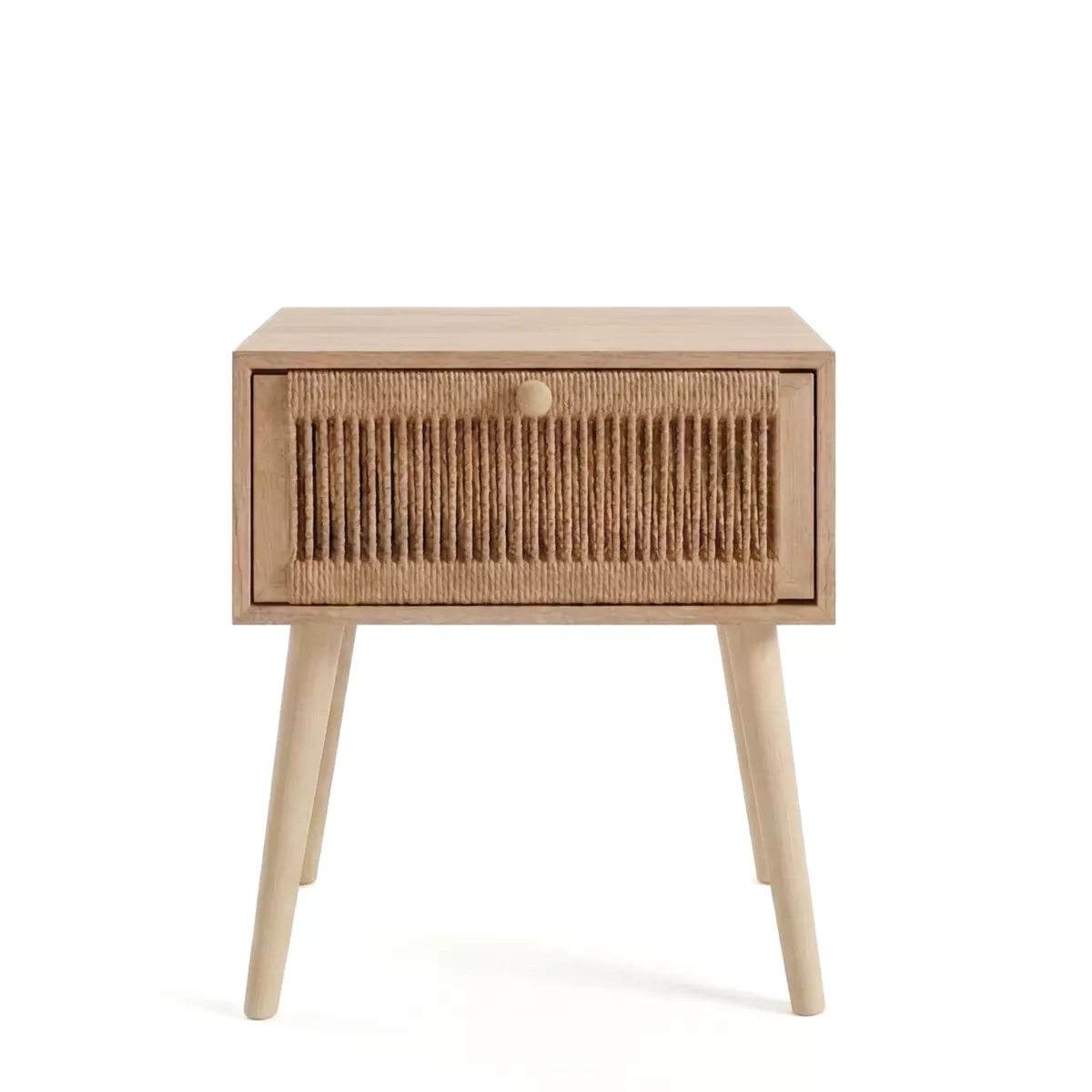 Comodino legno e corde di canapa (Alt 58 cm) Manille  cassetto Beige