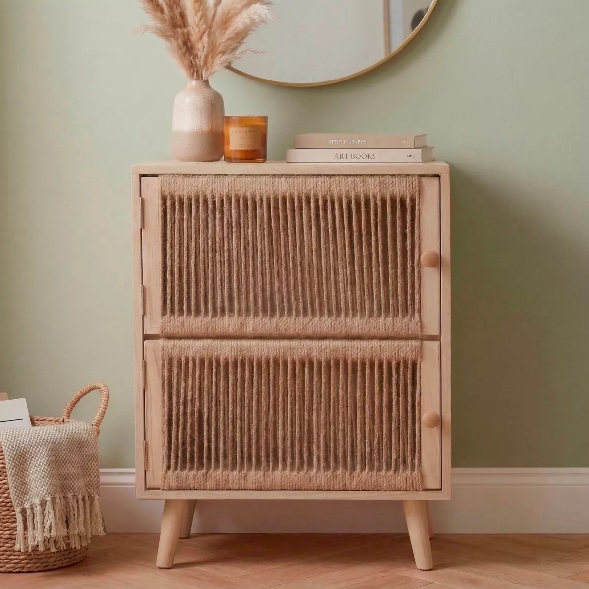Commode chiffonnier 2 tiroirs bois et corde de chanvre (40 x 65 cm) Manille Beige