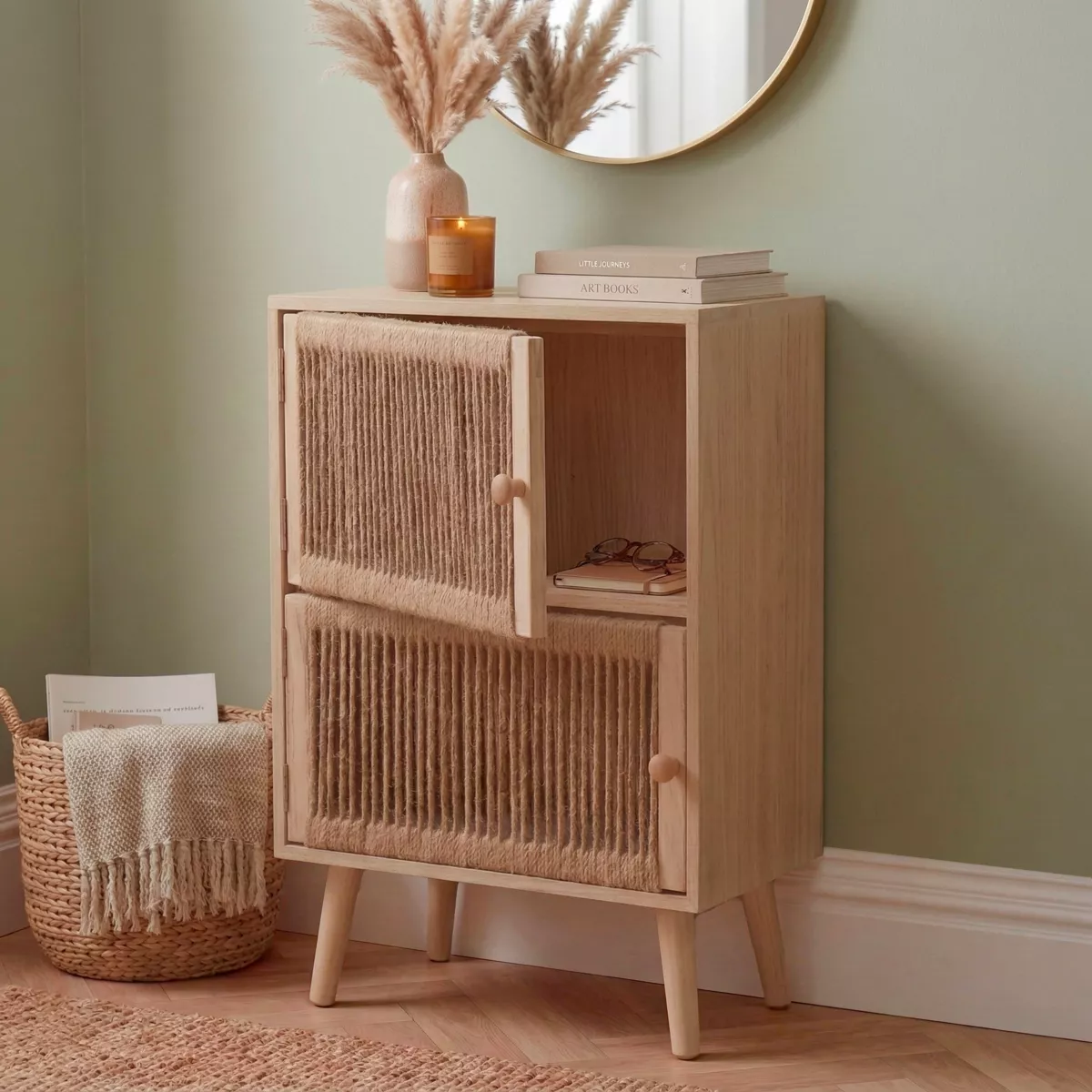 Cómoda cómoda 2 cajones de madera y cuerda de cáñamo (40 x 65 cm) Manille Beige