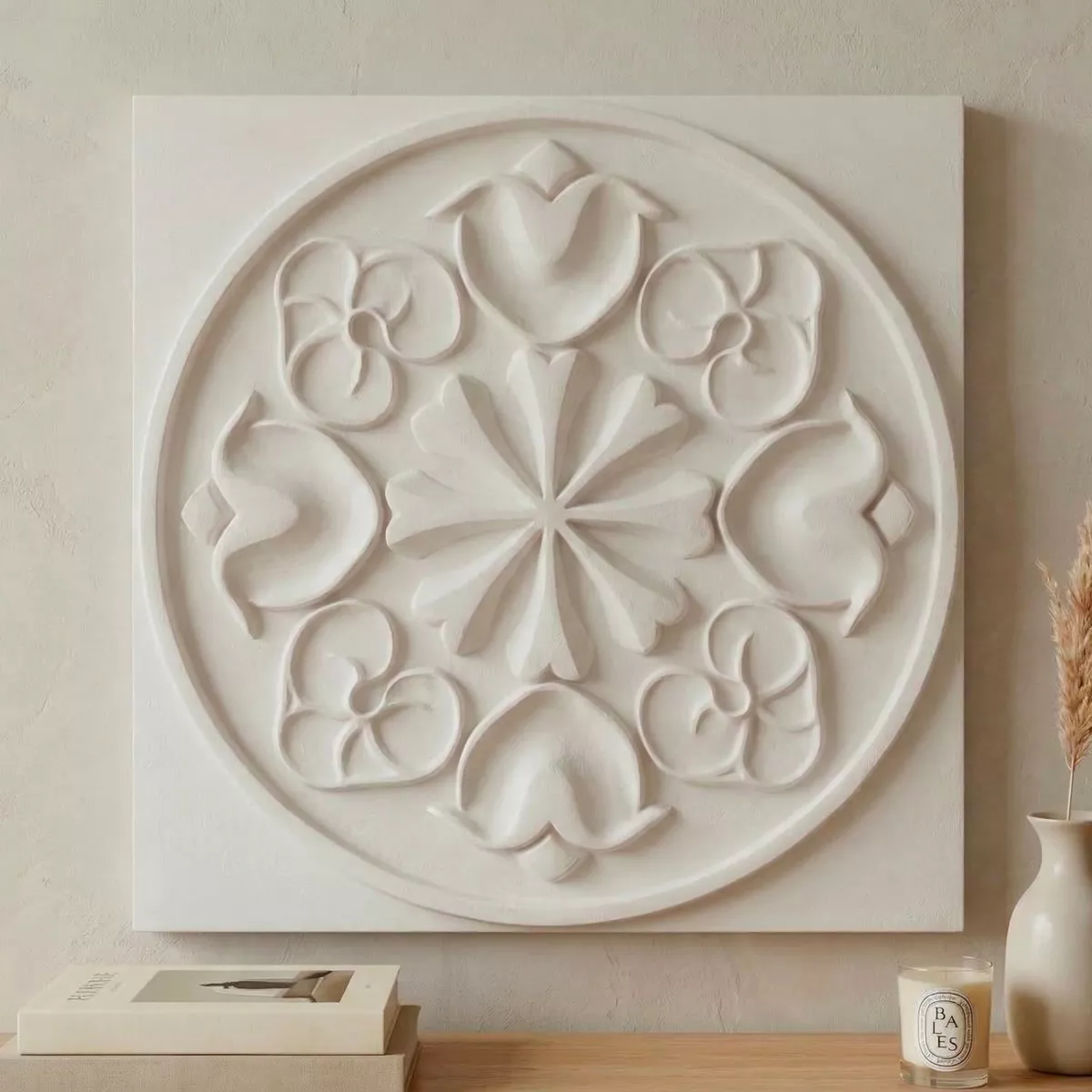 Decorazione murale in legno (L50 cm) Mandala Bianco