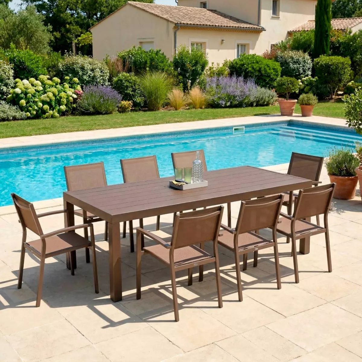 Mesa de jardÃ­n rectangular de aluminio para 8 personas (210 x 100 cm) Murano Bronce