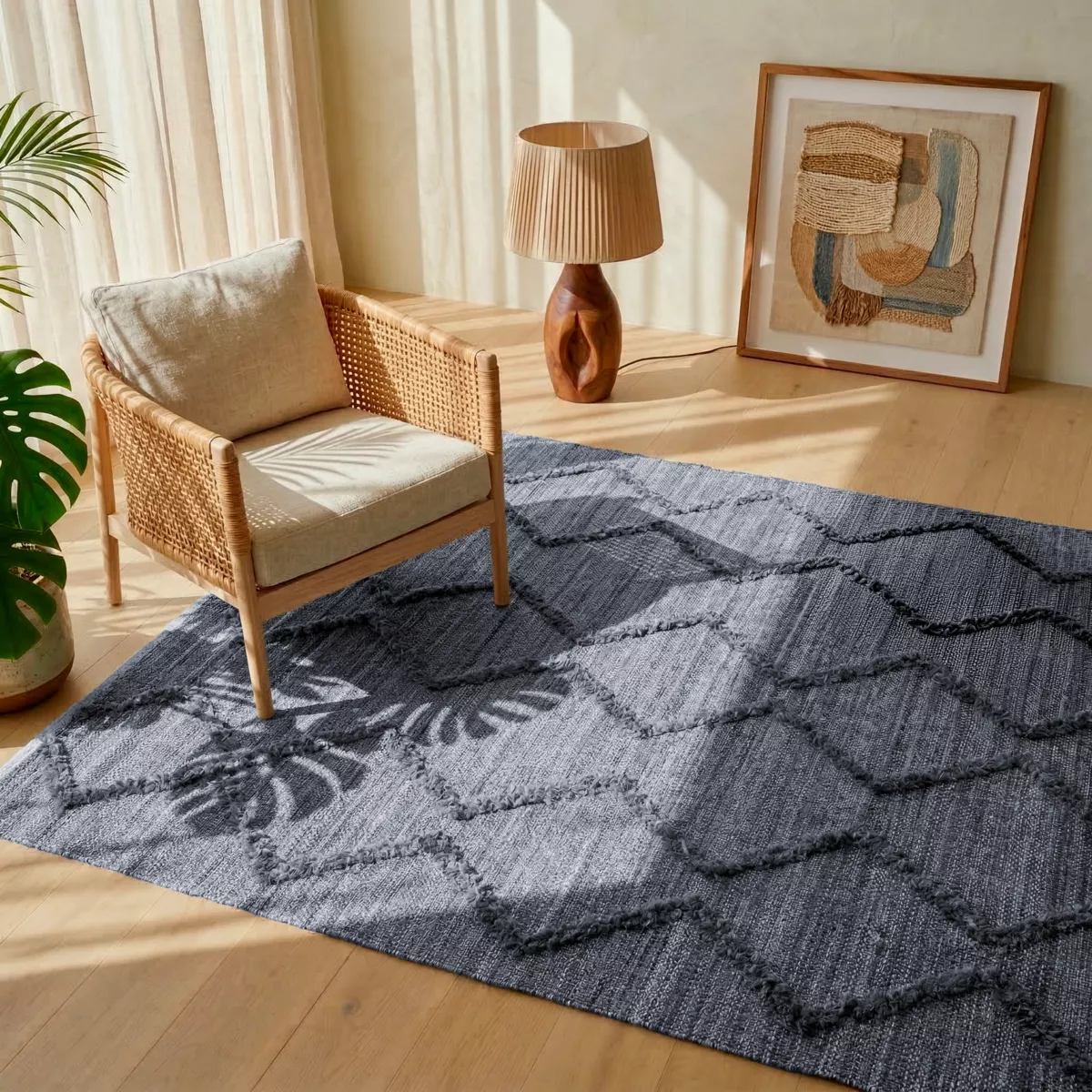 Tappeto da soggiorno rettangolare in materiale riciclato tinto (140 x 200 cm) Noori Grigio