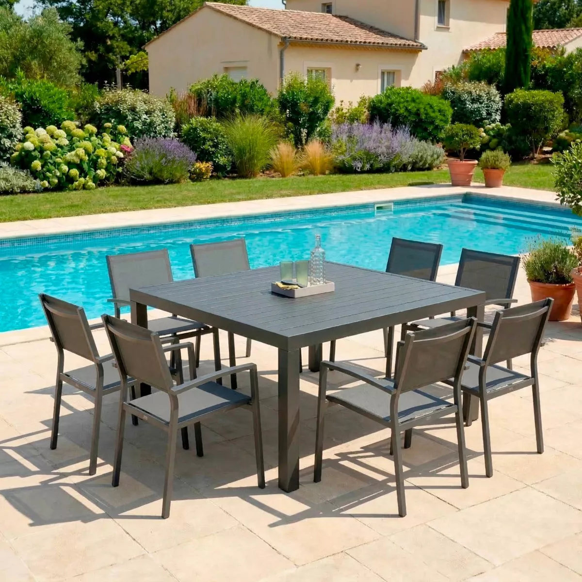 Mesa de jardín cuadrada Aluminio Murano (136 x 136 cm) - Gris Antracita 1