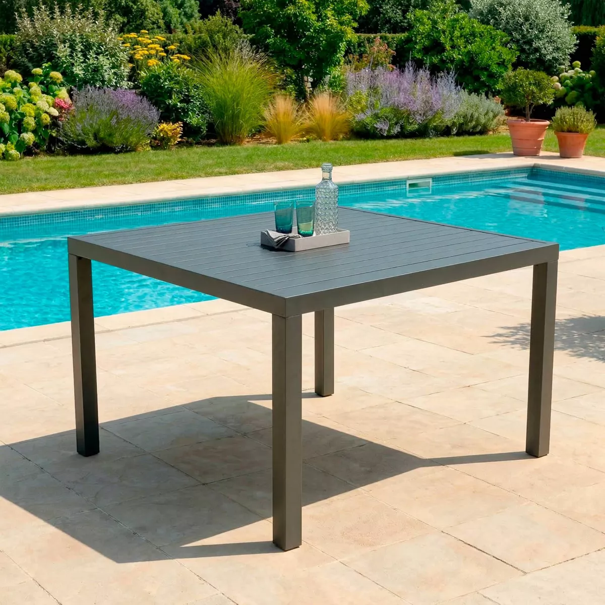 Mesa de jardín cuadrada Aluminio Murano (136 x 136 cm) - Gris Antracita