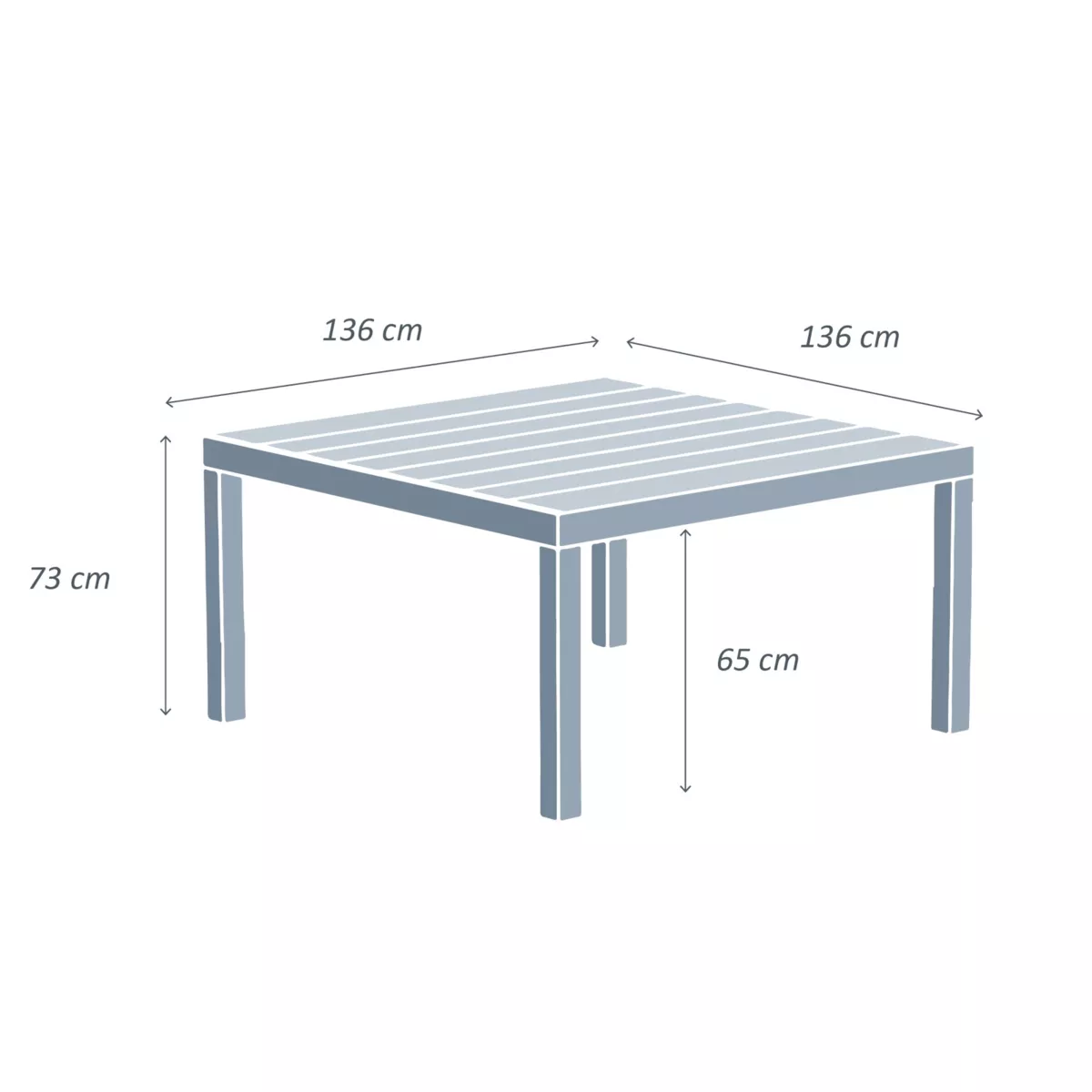 Table de jardin carrée aluminium 8 places (136 x 136 cm) Murano Blanc