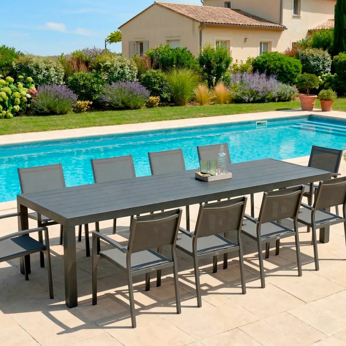 Table de jardin rectangulaire aluminium 10 places (240 x 120 cm) Murano Gris anthracite