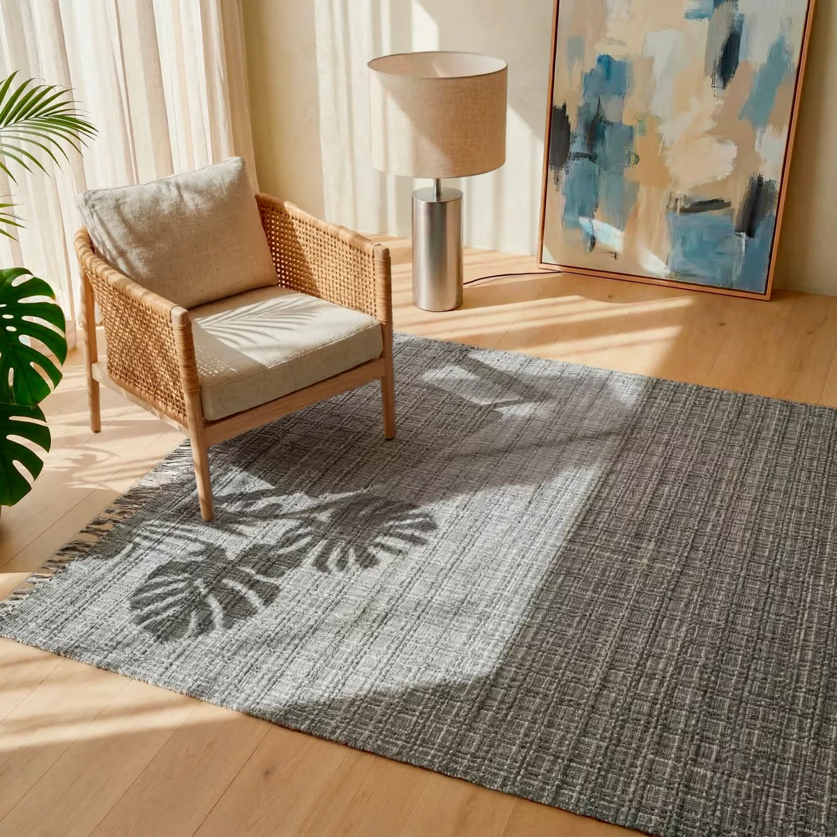 Tappeto da soggiorno rettangolare in materiale riciclato (140 x 200 cm) Priya Grigio