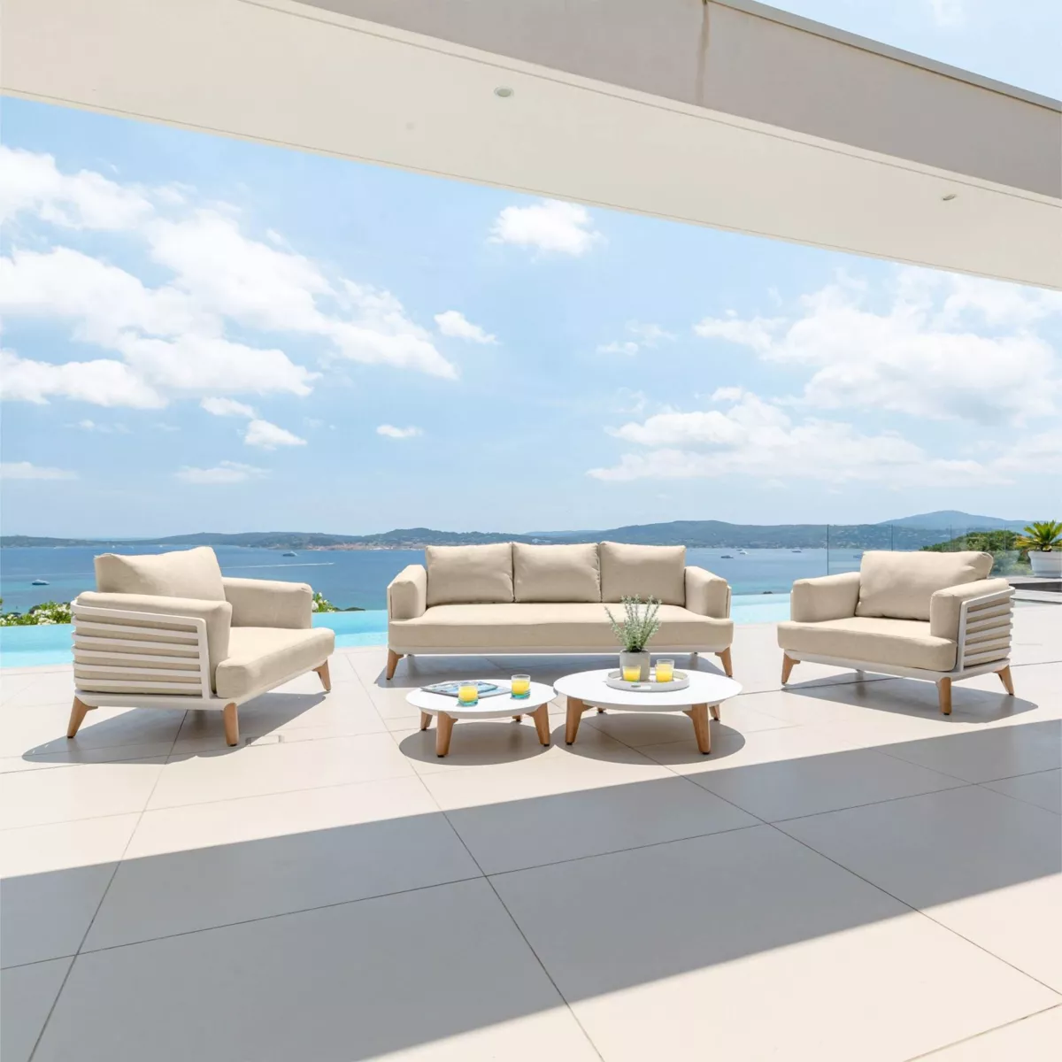 Salotto da giardino alluminio 5 posti 5 pezzi Monte Carlo Bianco e beige