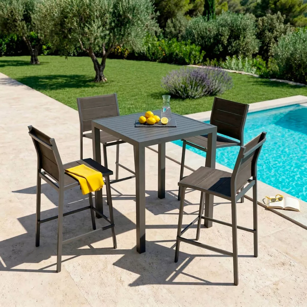 Mesa de jardín cuadrada alta en aluminio  4 lugares (90 x H105 cm) Murano - Gris antracita