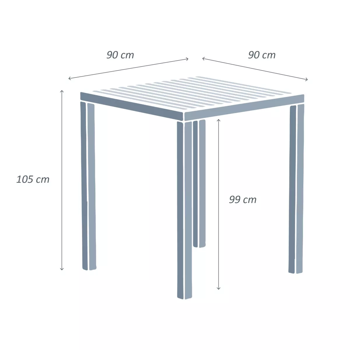 Mesa de jardín cuadrada alta en aluminio  4 lugares (90 x A 105 cm) Murano - Gris antracita
