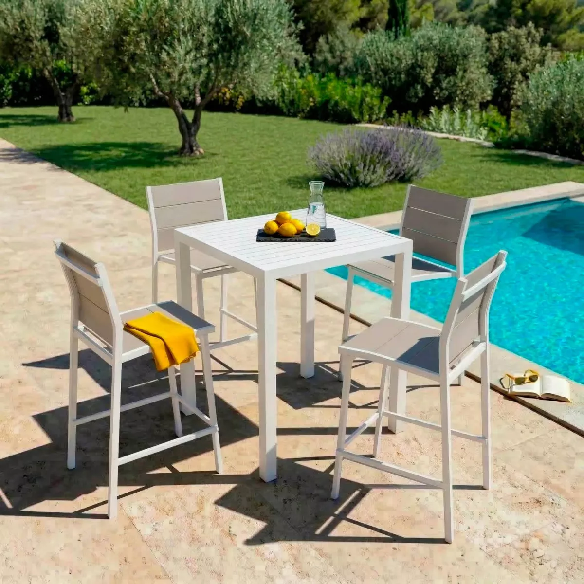 Table de jardin carrée haute aluminium 4 places (90 x H105 cm) Murano - Blanc