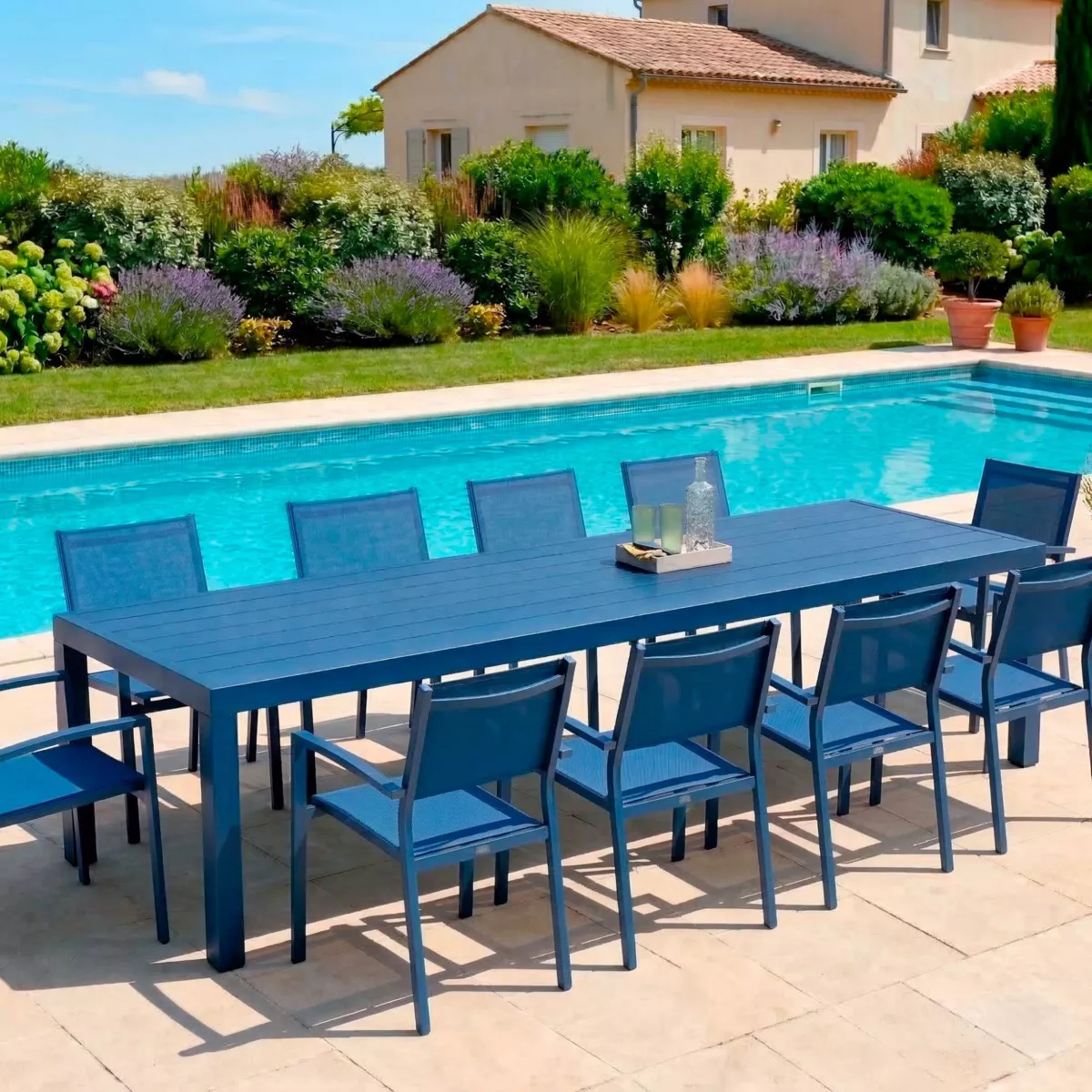 Tavolo da giardino rettangolare in alluminio per 10 persone (240 x 120 cm) Murano Blu