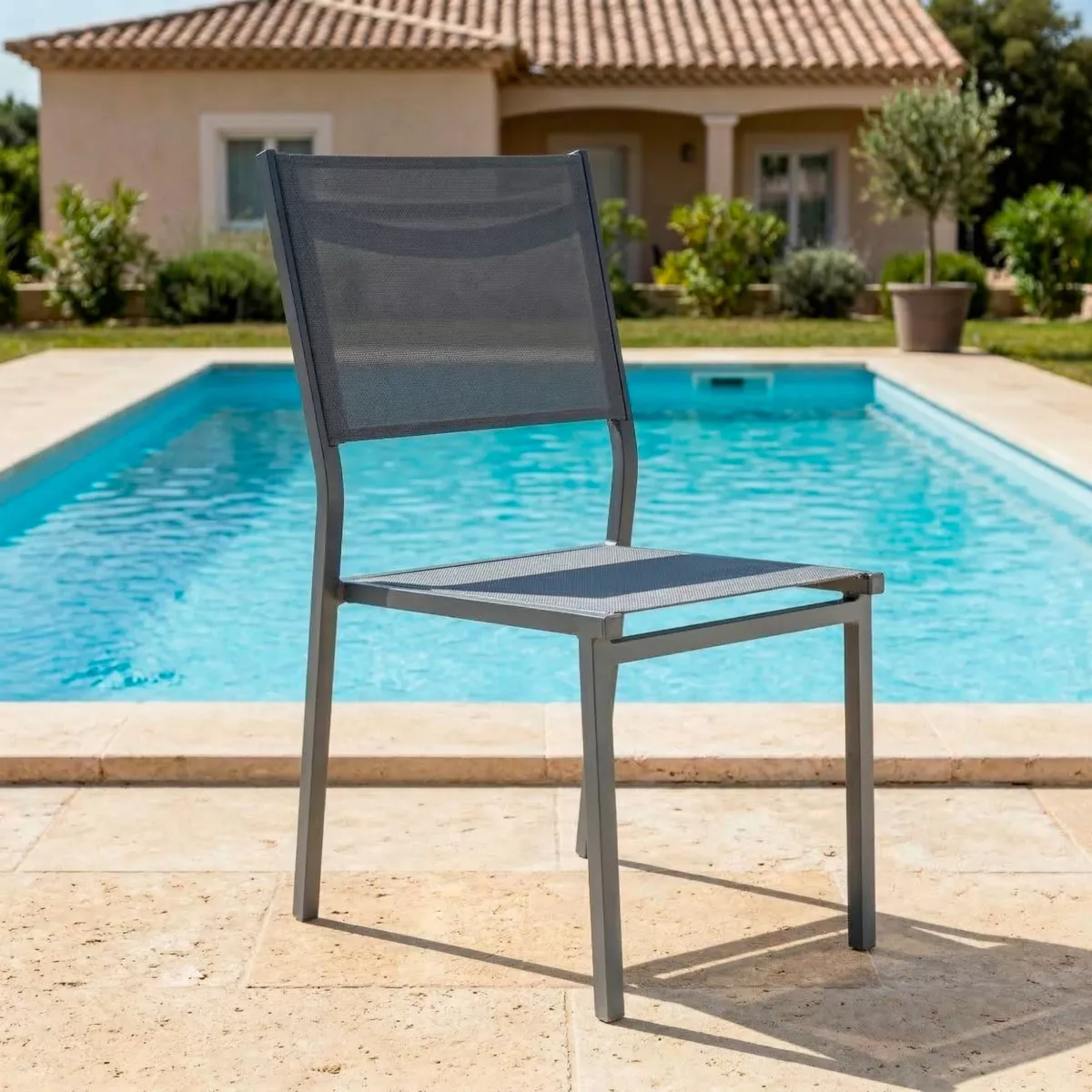 Silla de jardín alu apilable Murano - Gris antracita 1