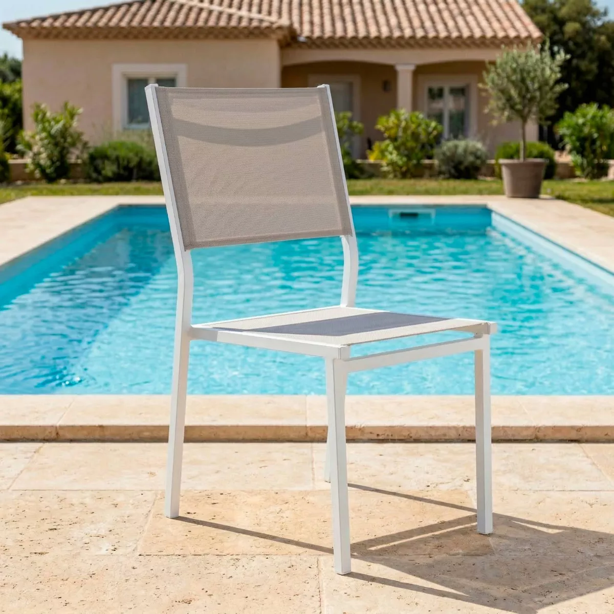 Stapelbarer Gartenstuhl Murano Aluminium - Weiß/Taupe 1