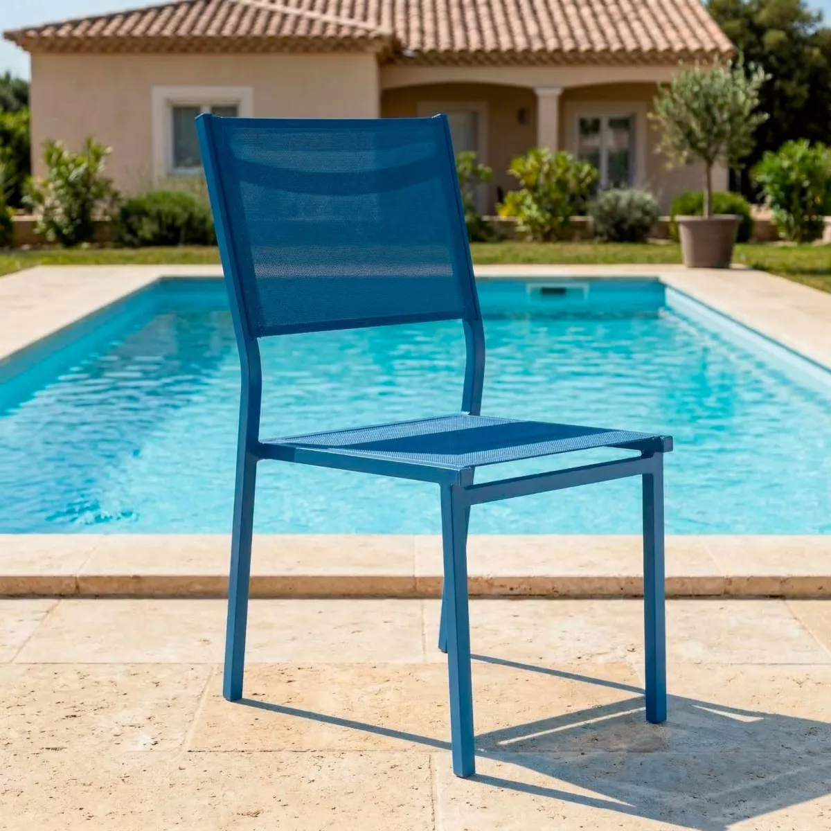 Silla de jardÃ­n apilable de aluminio Murano Azul