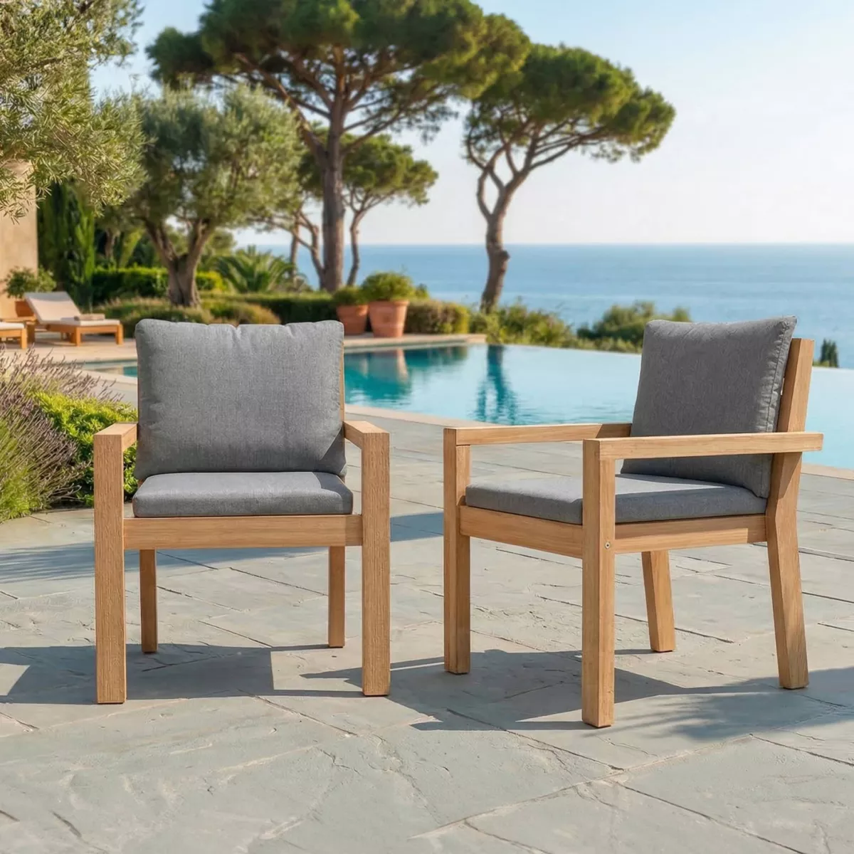 Lote de 2 sillones apilables de jardÃ­n en madera de acacia BornÃ©o Gris antracita
