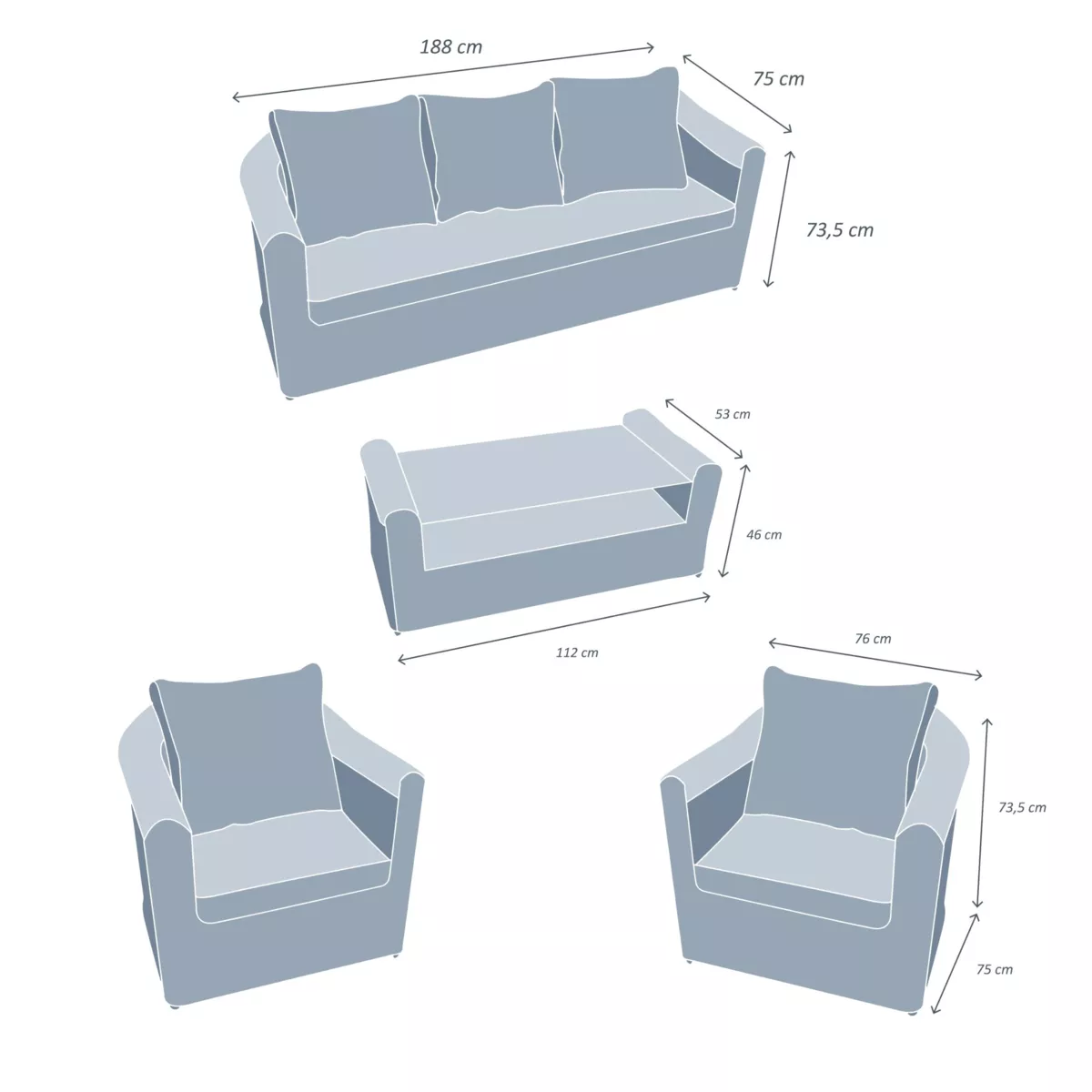 Salon de jardin en résine tressée 5 places 4 pcs Calvi Sepia et beige
