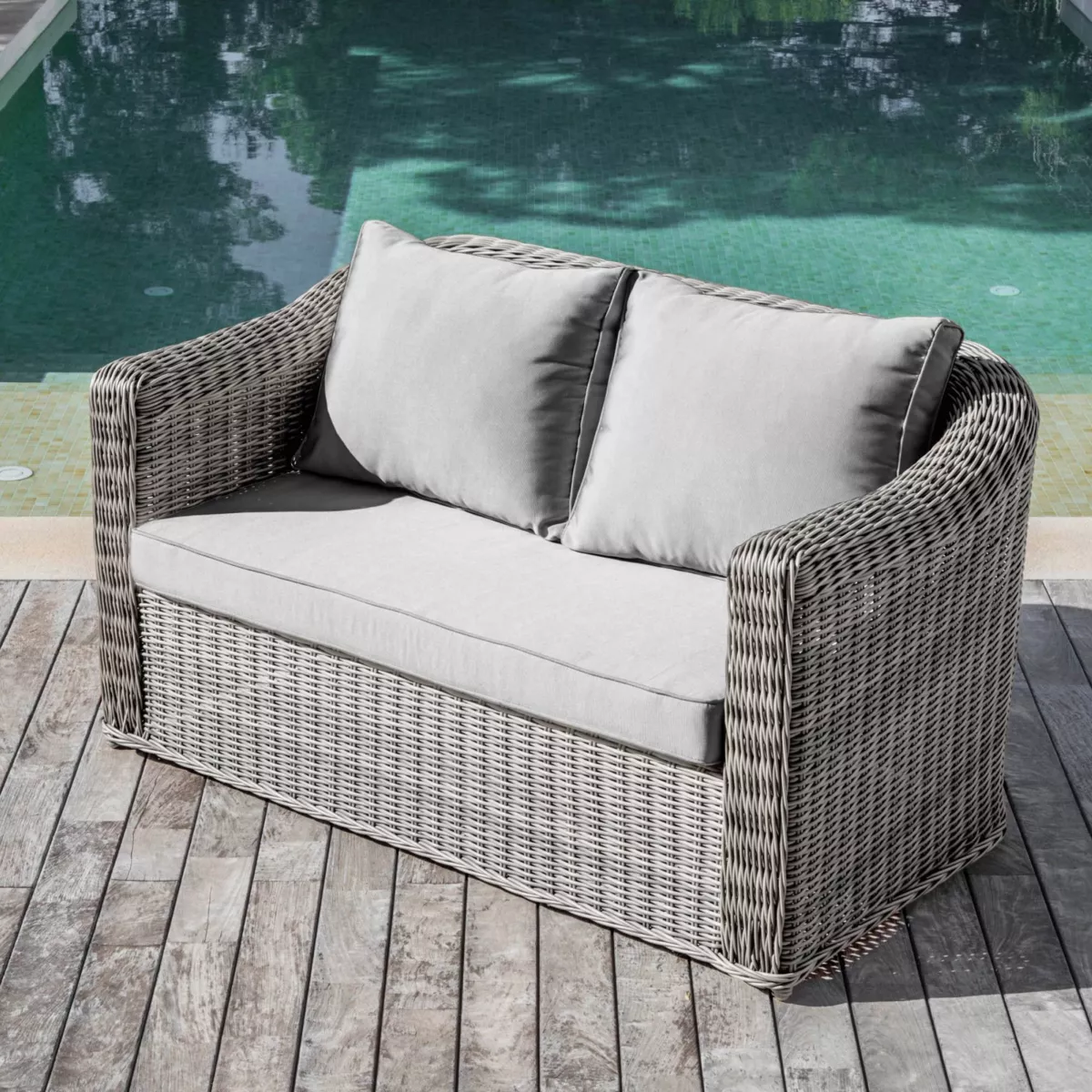 Divano da giardino in resina intrecciata 2 posti Calvi Grigio chiaro