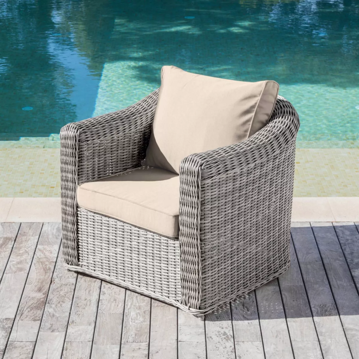 Salon de jardin en résine tressée 7 places 5 pcs Calvi Gris et taupe