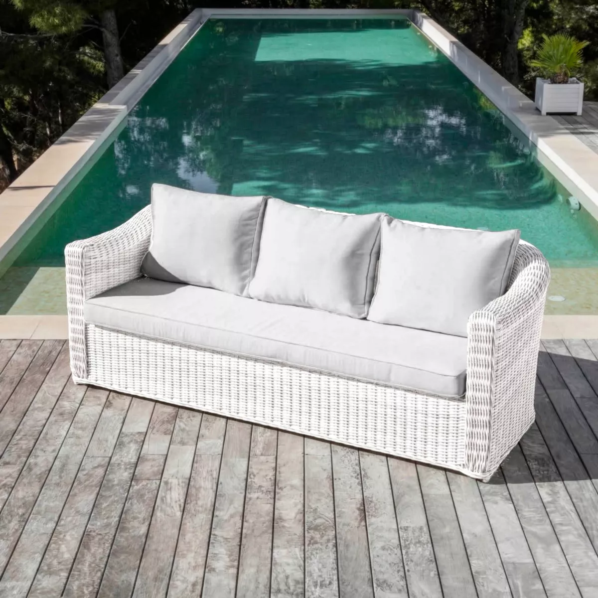 Salon de jardin en résine tressée 7 places 5 pcs Calvi Blanc et gris clair