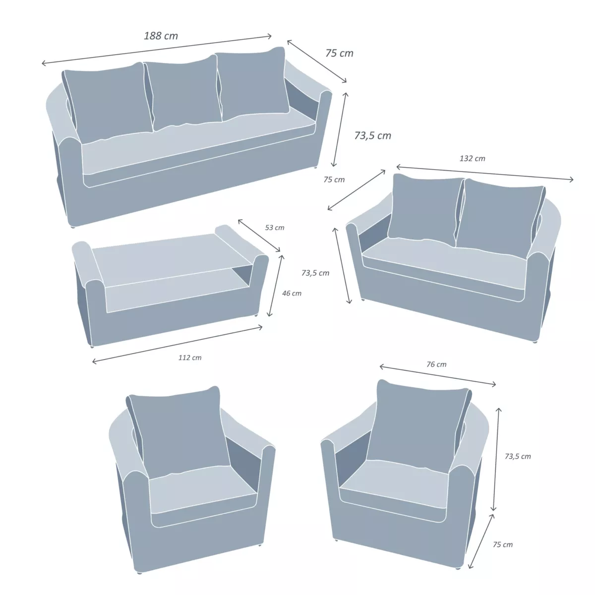 Salon de jardin en résine tressée 7 places 5 pcs Calvi Blanc et taupe
