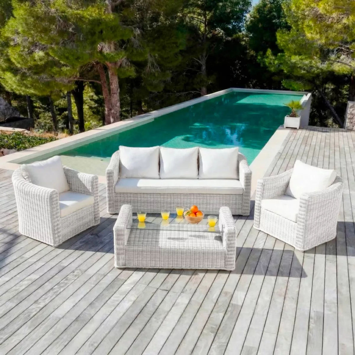 Salon de jardin en résine tressée 5 places 4 pcs Calvi Blanc