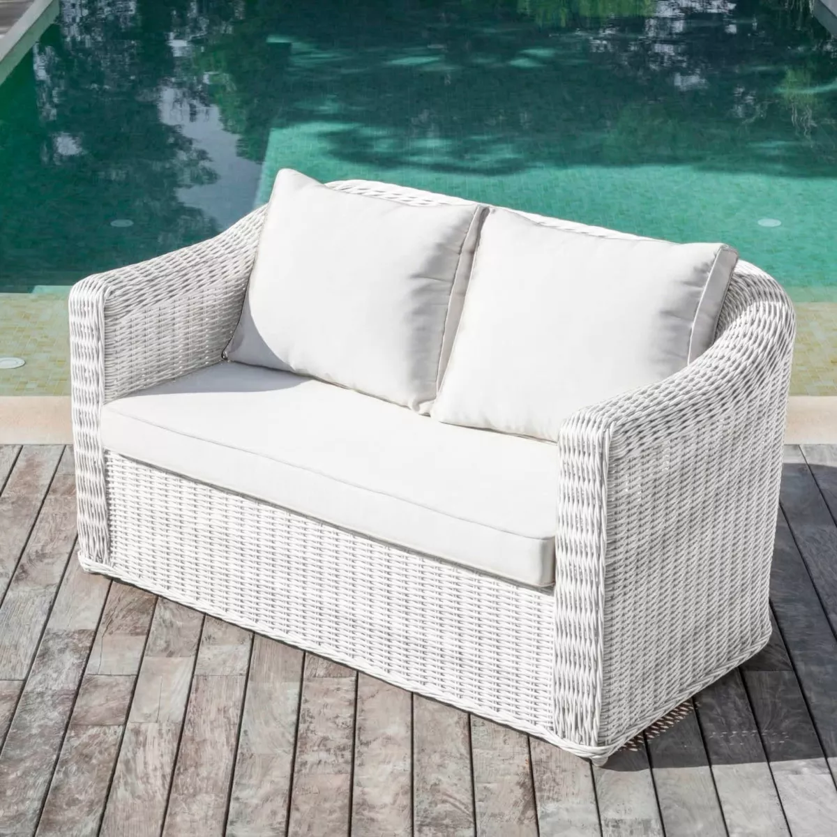Salotto da giardino in resina intrecciata 4 posti 4 pezzi Calvi Bianco