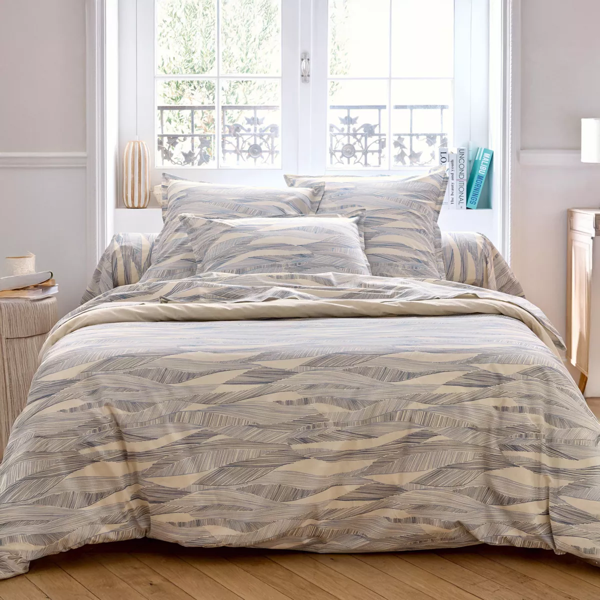 Federa rettangolare in cotone lavato (50 x 70 cm) Onde Blu