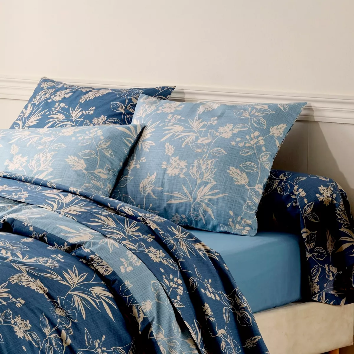 Federa per cuscino quadrato in percalle di cotone (65 x 65 cm) Eloïse Blu