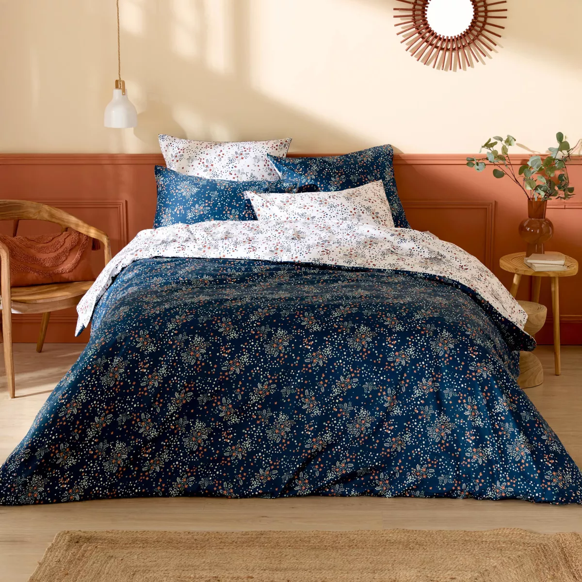 Copripiumino in raso di cotone (240 x 220 cm) Lilou Blu navy