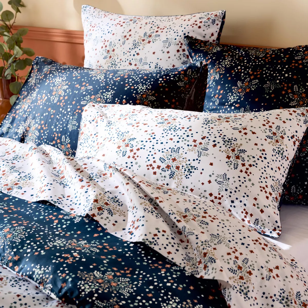 Copripiumino in raso di cotone (240 x 220 cm) Lilou Blu navy