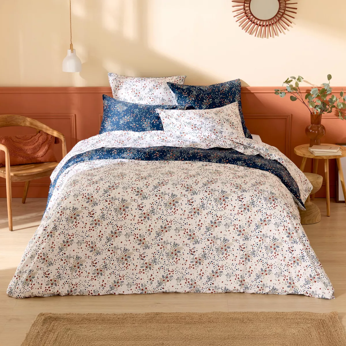 Copripiumino in raso di cotone (200 x 200 cm) Lilou Blu navy