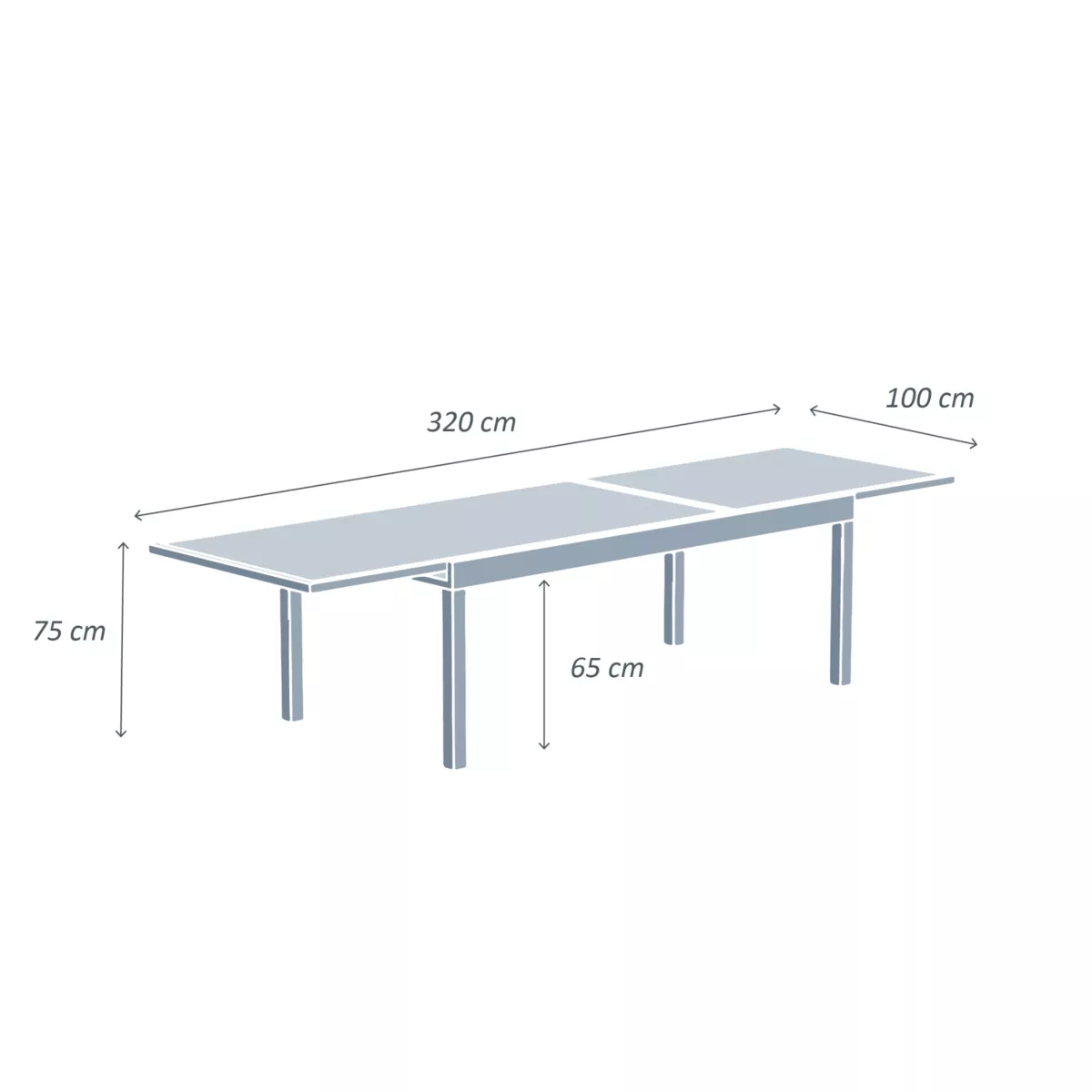 Table de jardin extensible en verre 12 places (200/320 x 100 cm) Murano Bleu pétrole