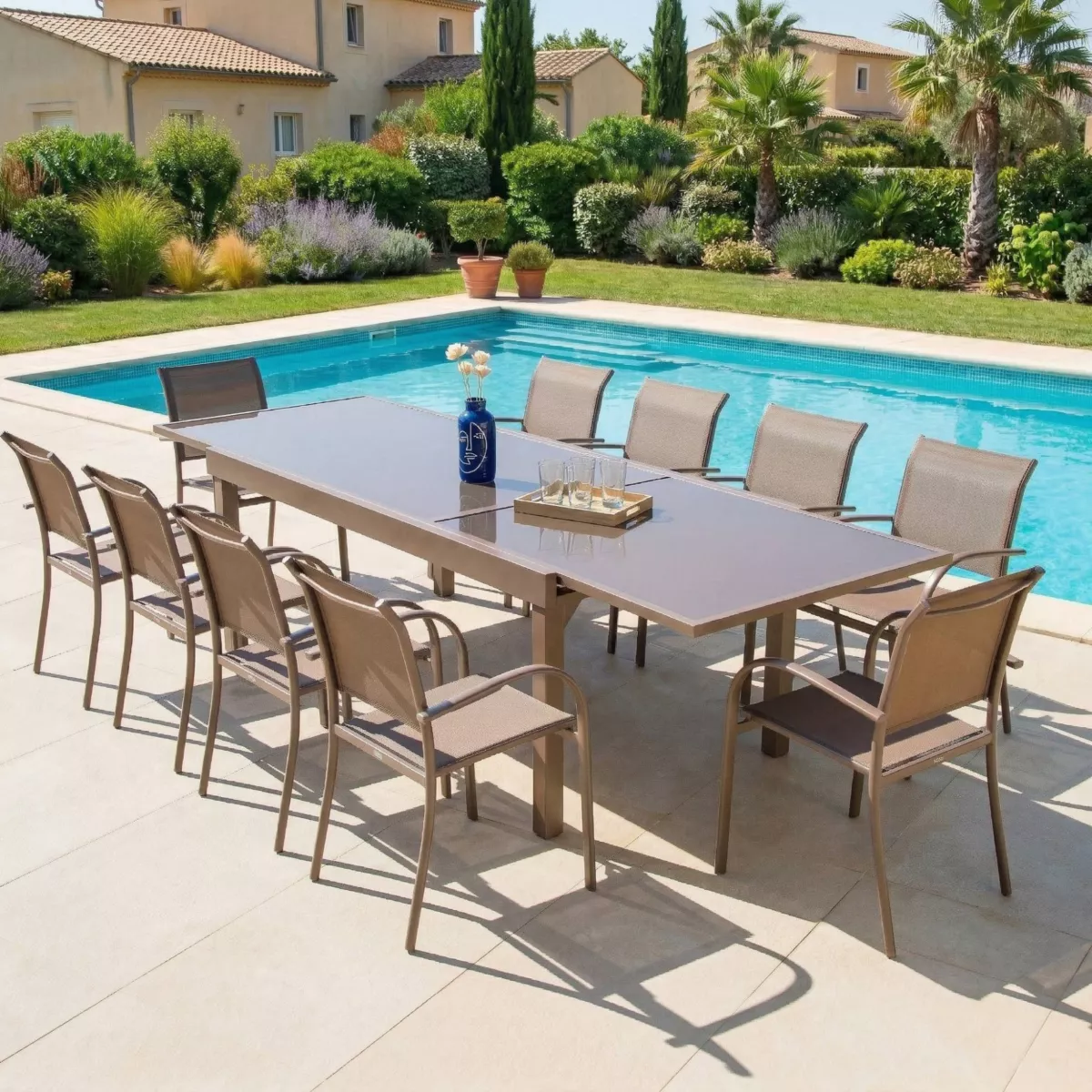 Gartentisch ausziehbar Murano Glas bis zu 12 Pers. (200/320 x 100 cm) Murano Bronze