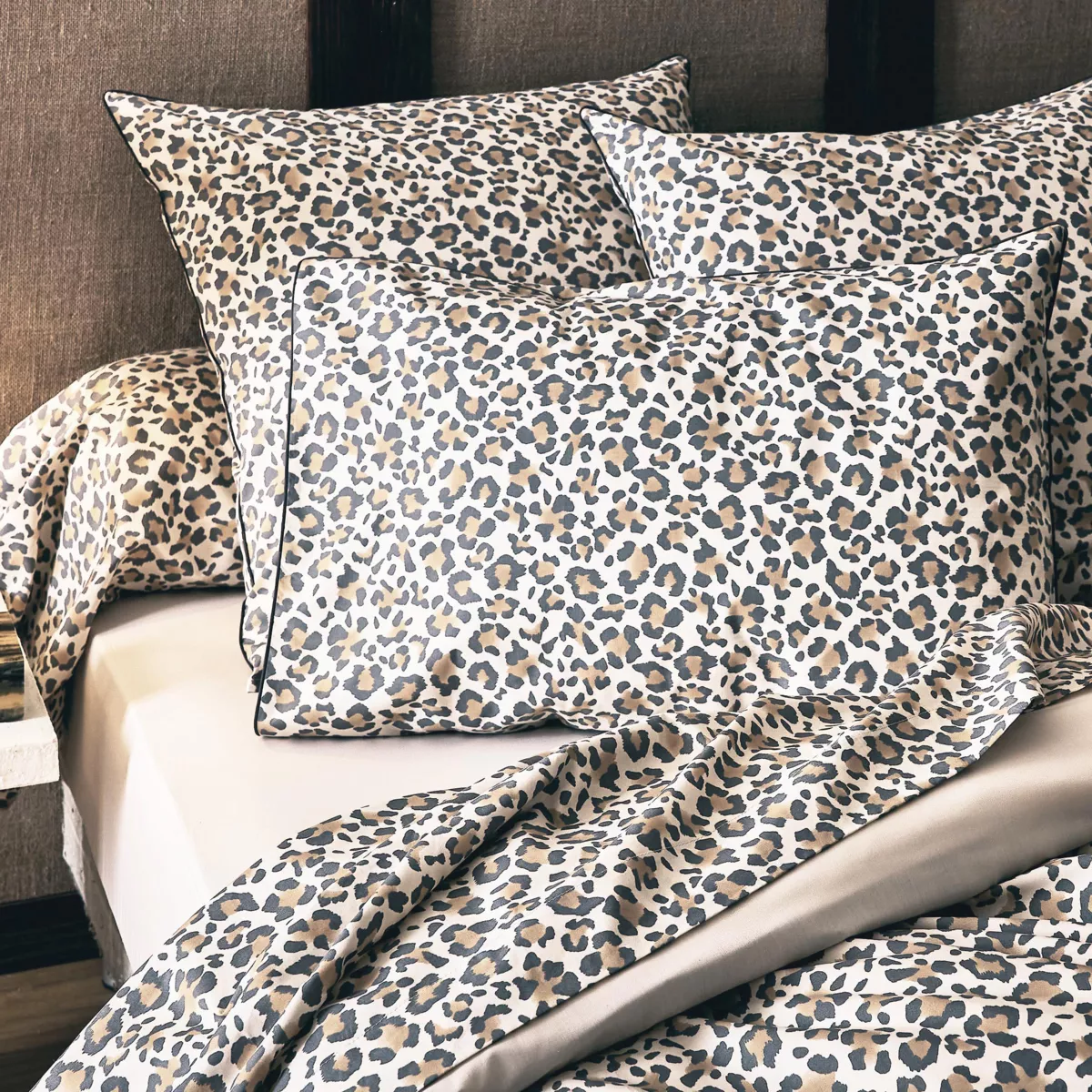 Copripiumino in percalle di cotone (240 x 220 cm) Leopard Tortora Beige