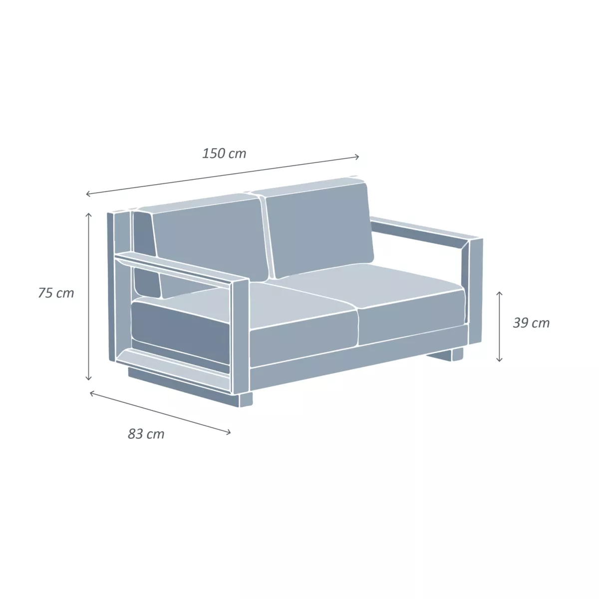 Canapé de jardin en aluminium 2 places Elba Gris anthracite et gris clair