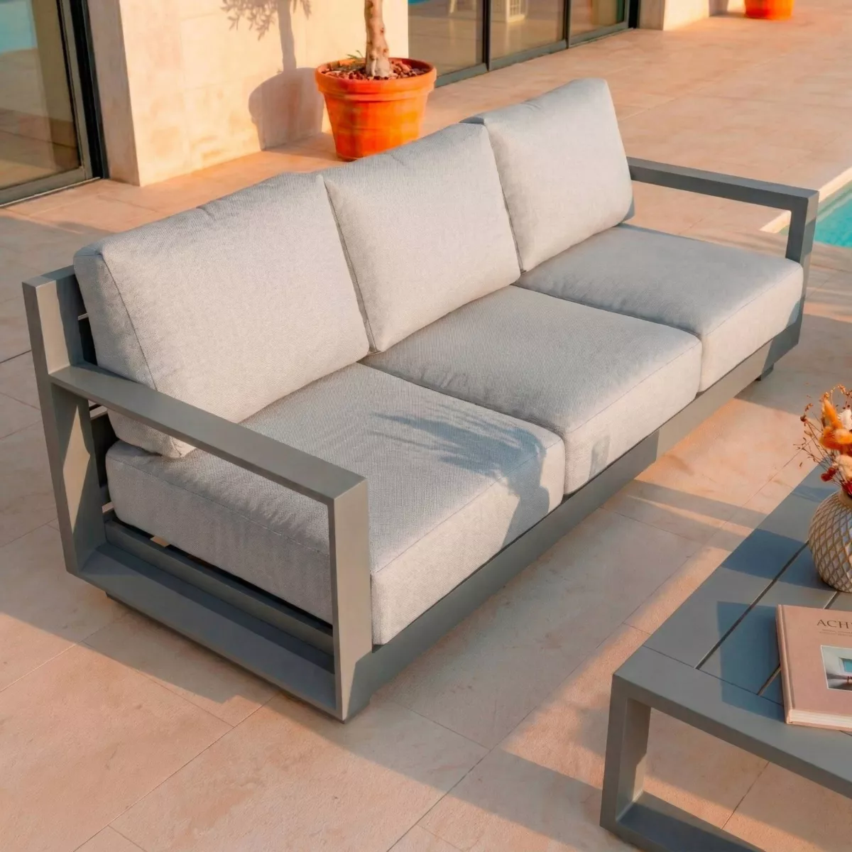 Canapé de jardin en aluminium 3 places Elba Gris anthracite et gris clair