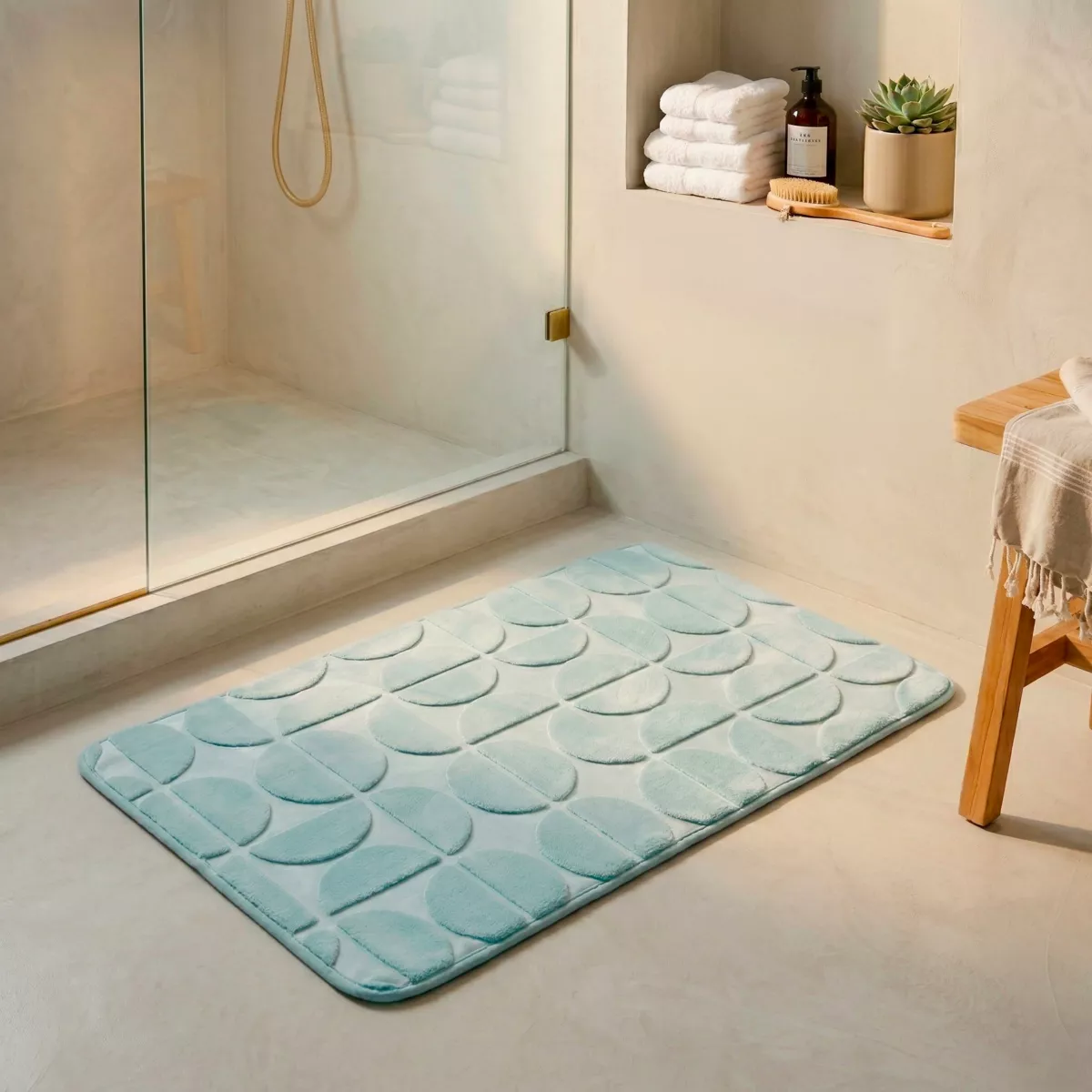 TAPIS MEMOIRE DE FORME MICROFIBRE ROY 50X80 CM - BLEU CLAIR