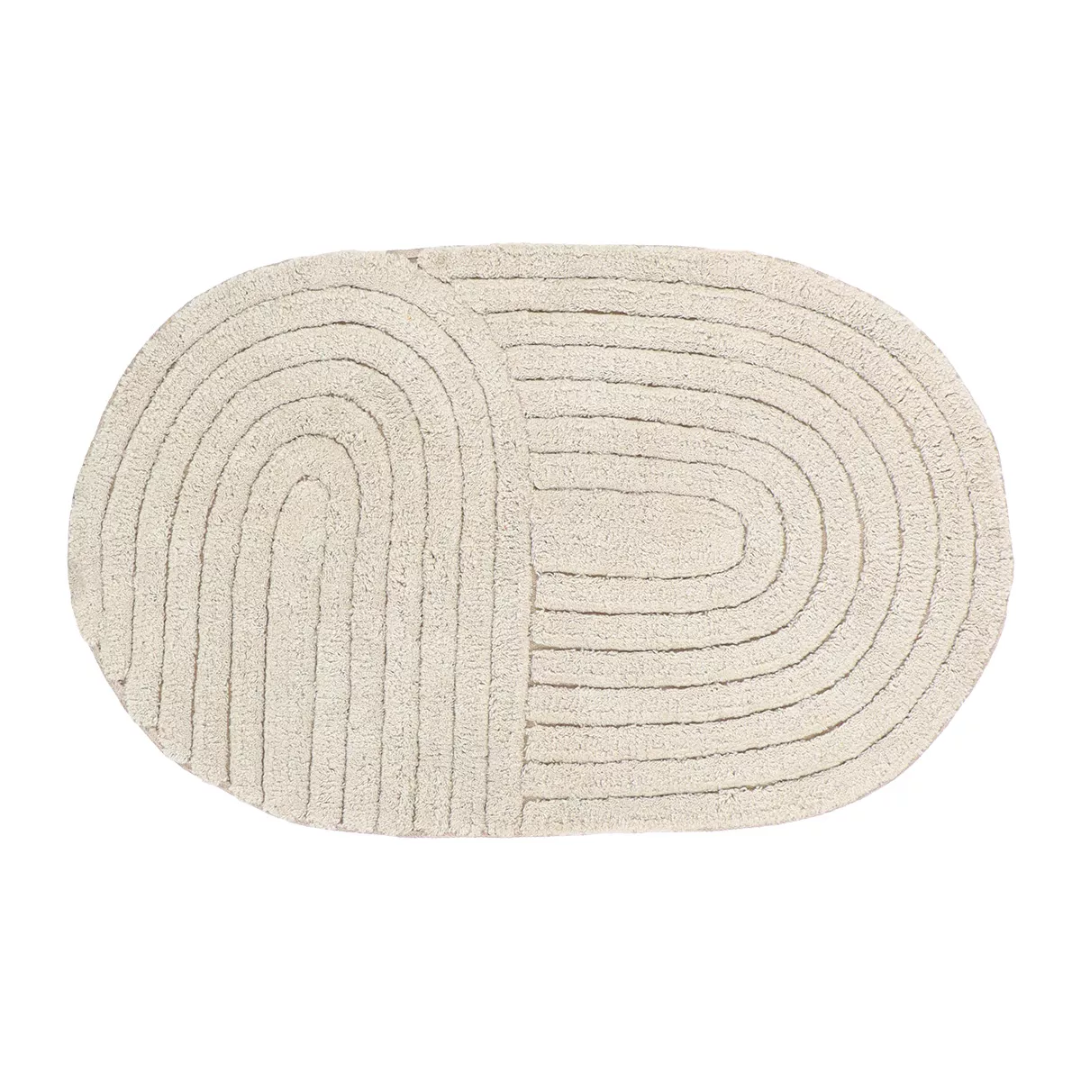 Tapis de bain ovale coton tufté (50 x 80 cm) Boho-chic Beige grège