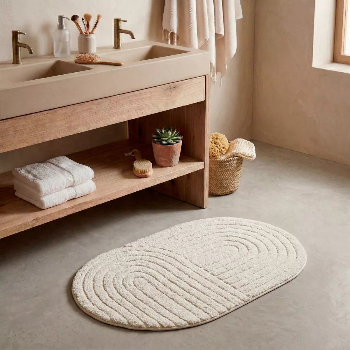TAPIS COTON TUFTE OVAL 50X80CM - GREGE