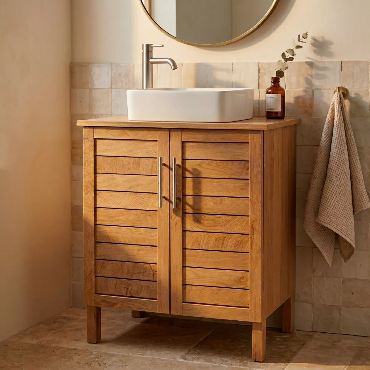 Mobile sottolavabo bagno in legno (70 x 60 cm) Stile Coloniale Naturale