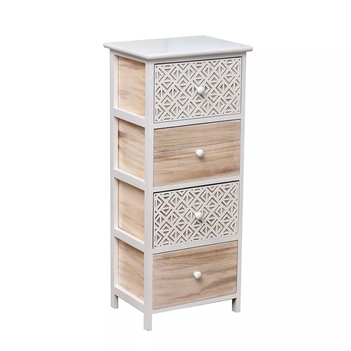 Mobiletto bagno 4 cassetti in legno di paulownia (86 x 37 cm) Stile Bohémien Bianco