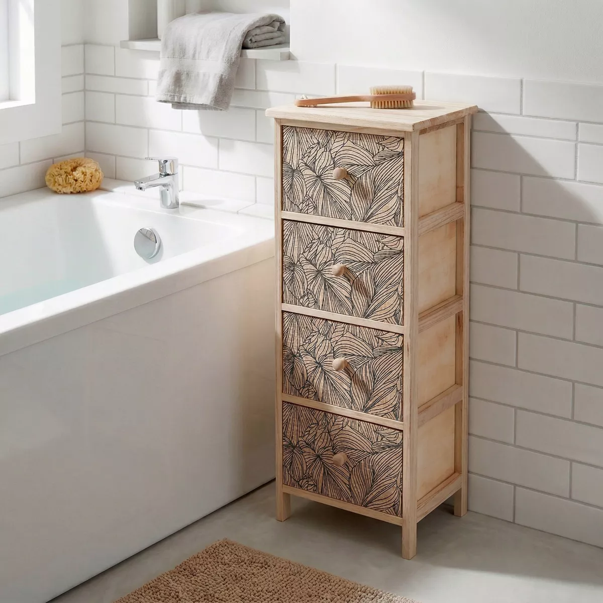 Piccolo mobile con 4 cassetti in legno di paulownia (86 x 37 cm) Esteban Nero