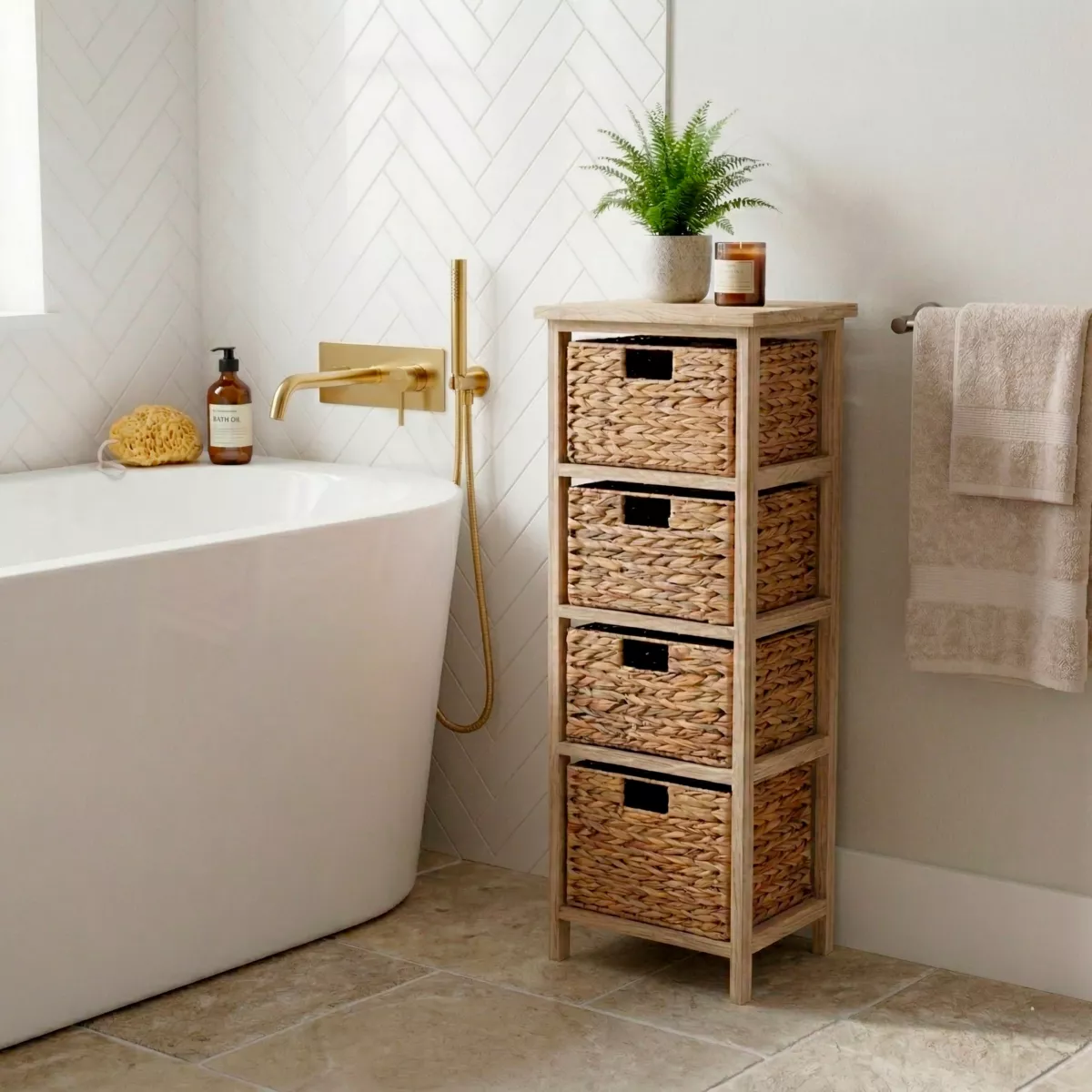 Mobiletto bagno 4 cesti giunco (86 x 37 cm) Olia Naturale