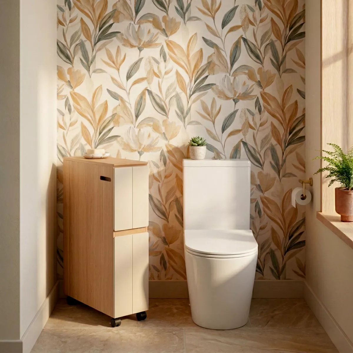 Mobile porta rotoli carta igienica multifunzione con 2 cassetti e ruote Rivoli Naturale