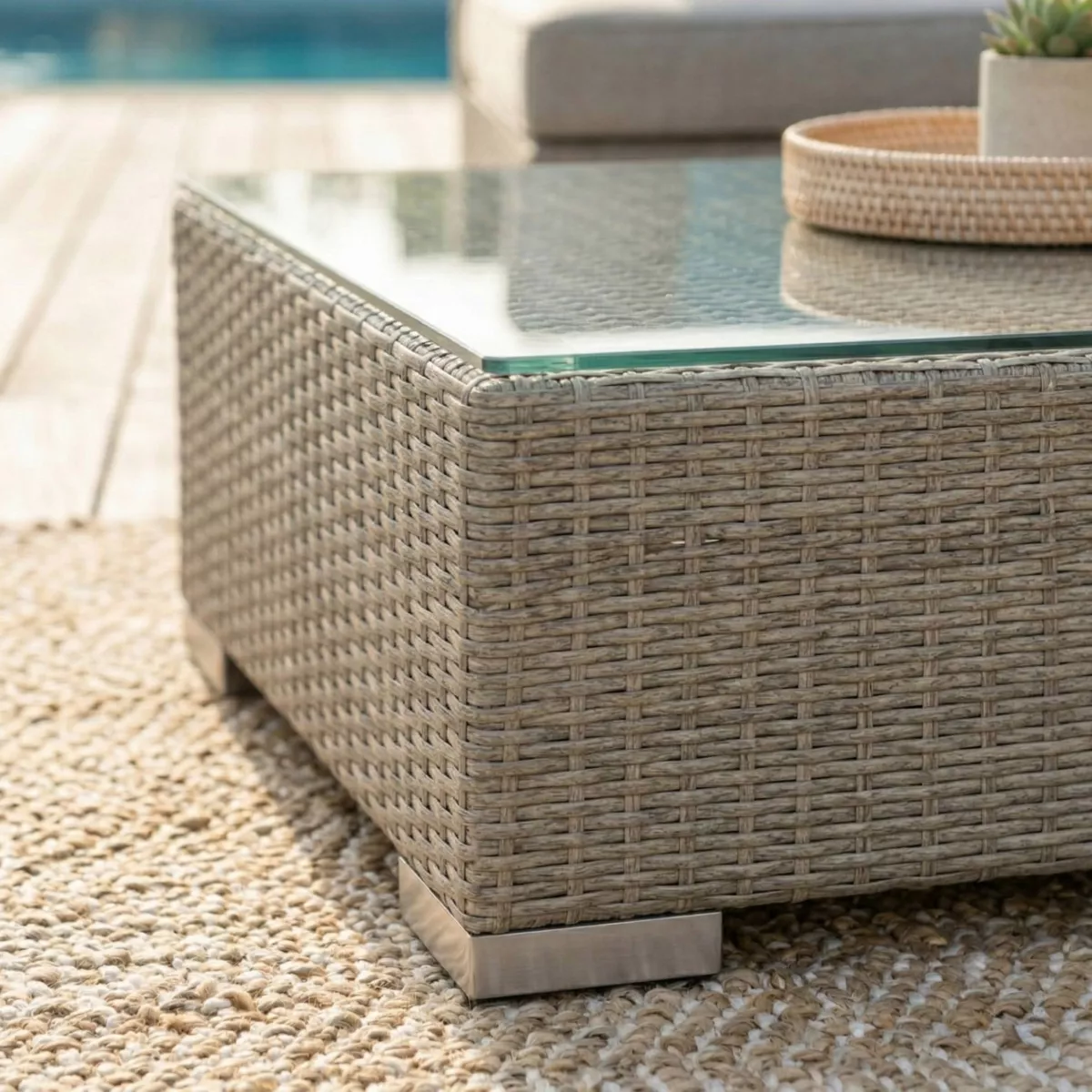 Tavolino da giardino quadrato polyrattan Palma - Grigio