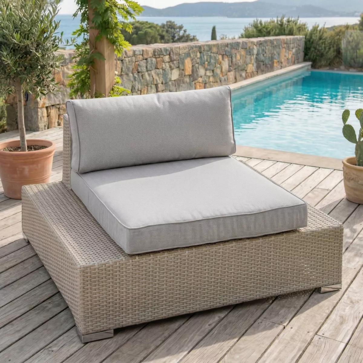Poltrona da giardino in resina intrecciata Palma Grigio