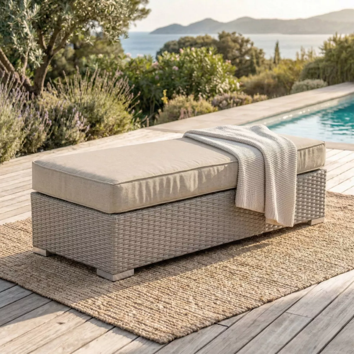 Panca in resina intrecciata 2 posti Palma Grigio e beige