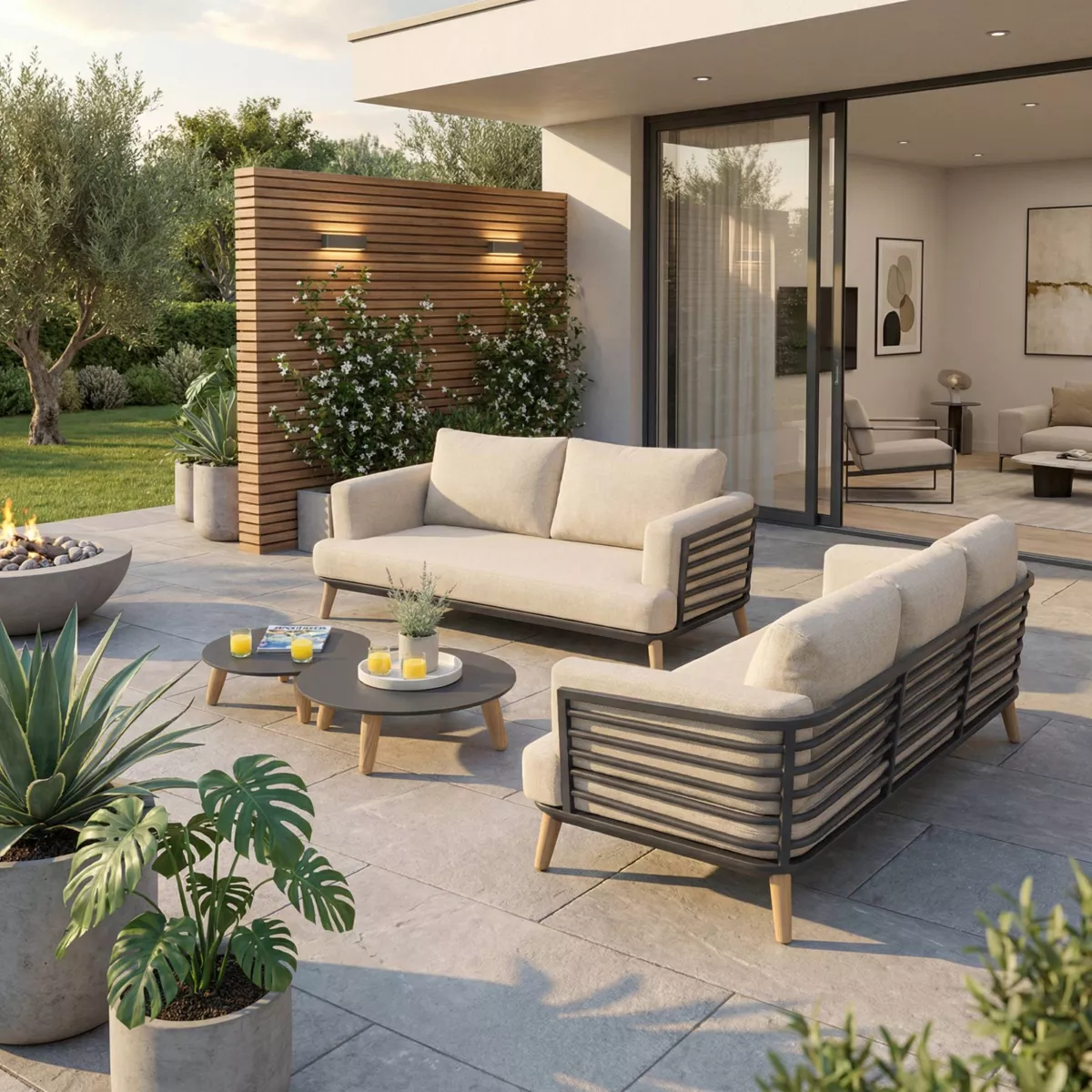 Conjunto de jardín de aluminio 5 plazas 4 piezas Monte Carlo Gris antracita y beige