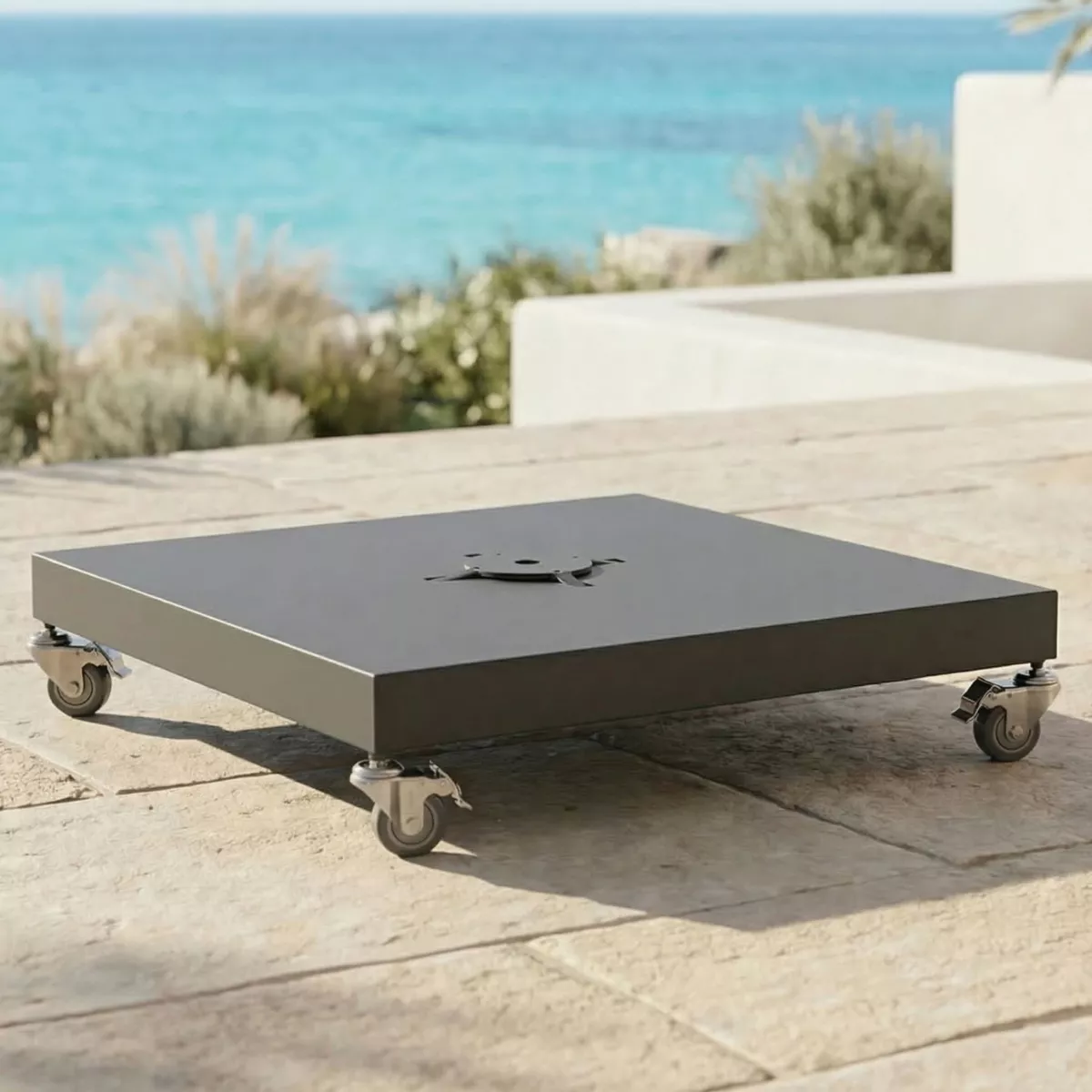 Ombrellone sporgente quadrato in alluminio con base (3 x 3 m) Elyra Antracite e Bianco